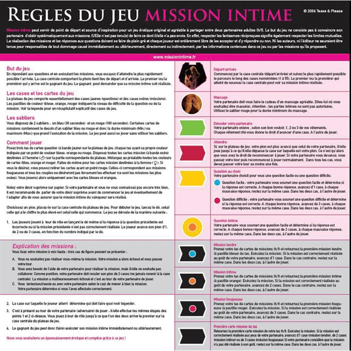 Jeu Mission intime
